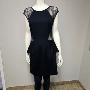 Bebe Lace Peplum Cap Sleeve Dress Bodycon Size Large